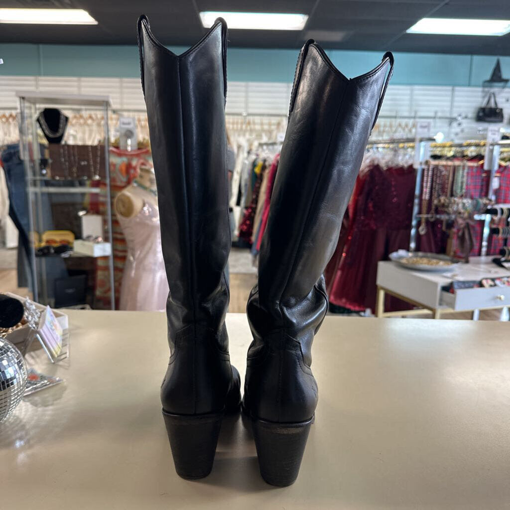 Frye Black Leather Western Silhouette Tall Boots 8
