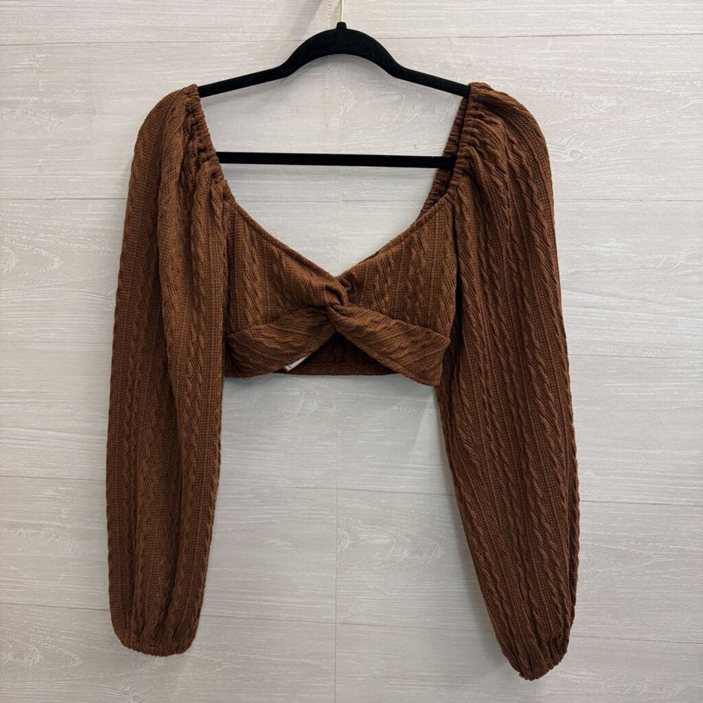 Altar'd State Brown Knit Cropped Long Sleeve Top/ Flare Leg Pull On Pants Set Small