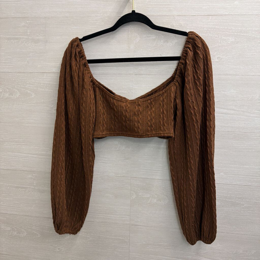 Altar'd State Brown Knit Cropped Long Sleeve Top/ Flare Leg Pull On Pants Set Small