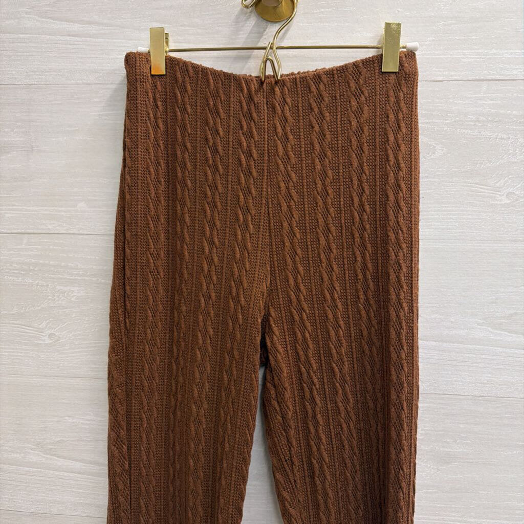 Altar'd State Brown Knit Cropped Long Sleeve Top/ Flare Leg Pull On Pants Set Small