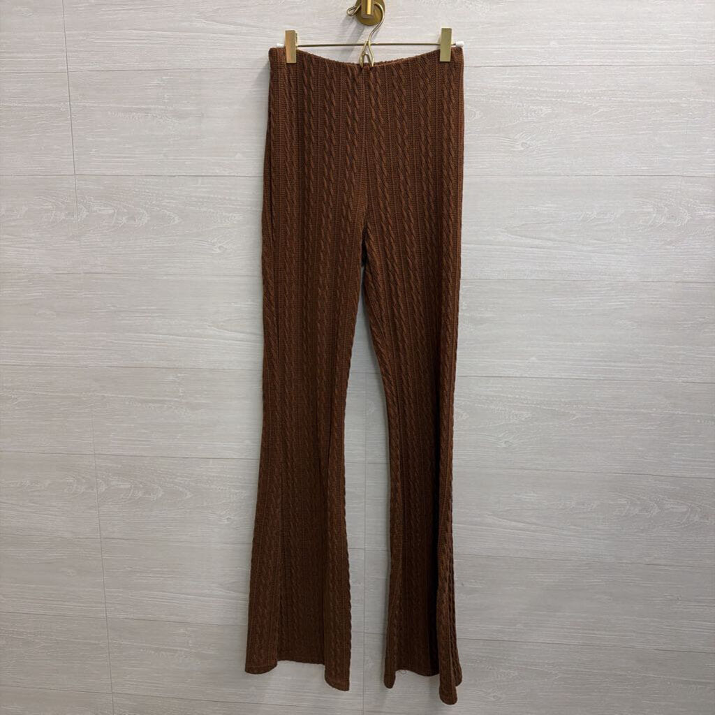 Altar'd State Brown Knit Cropped Long Sleeve Top/ Flare Leg Pull On Pants Set Small