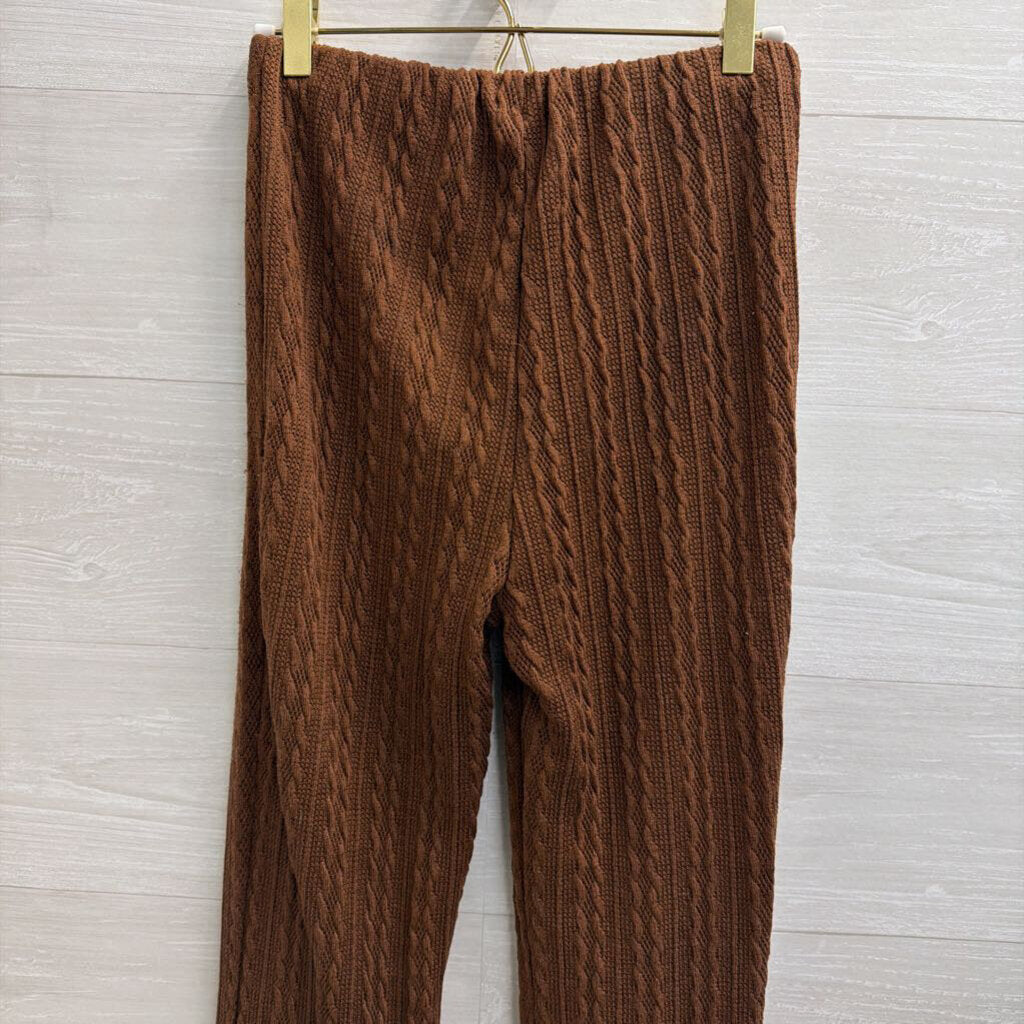 Altar'd State Brown Knit Cropped Long Sleeve Top/ Flare Leg Pull On Pants Set Small