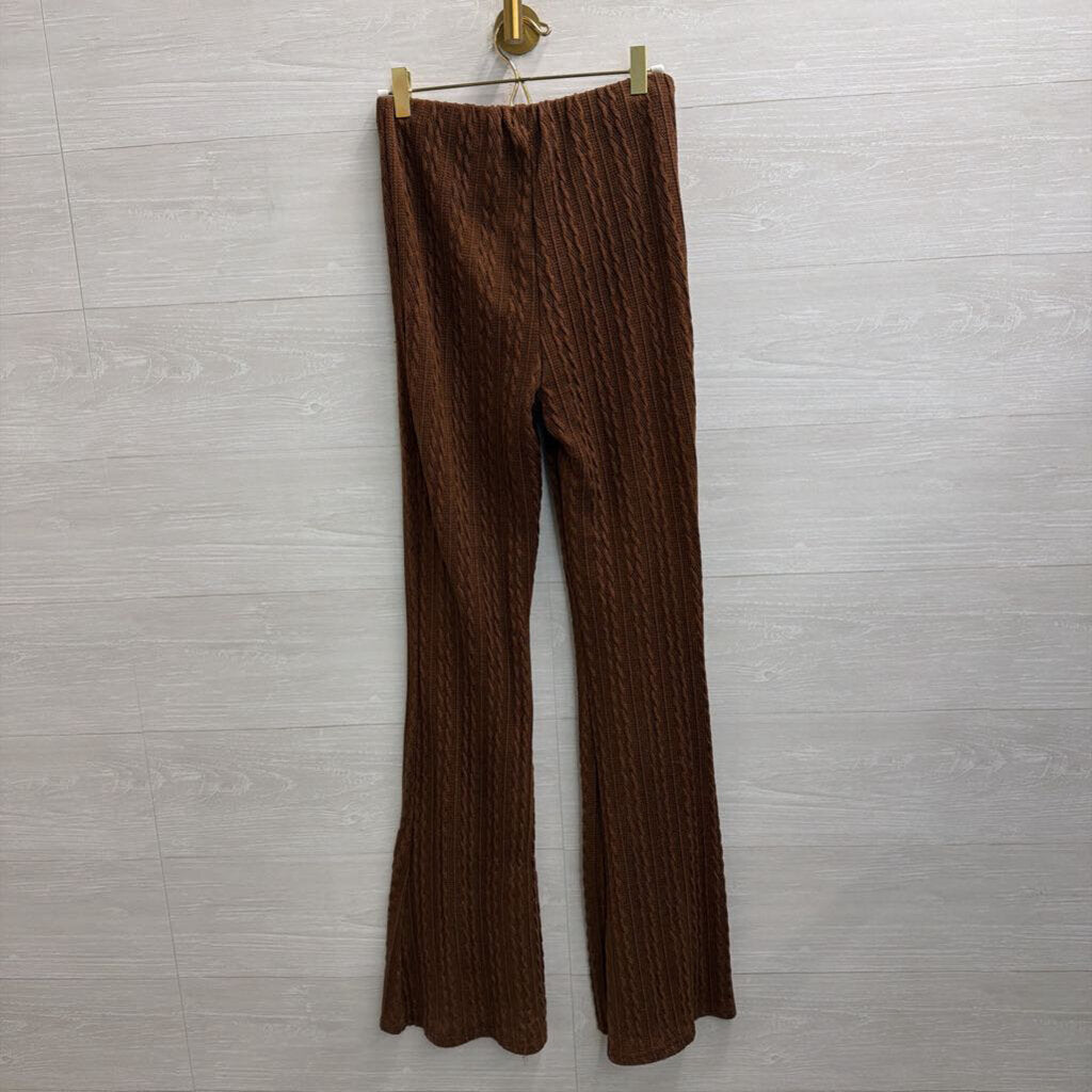 Altar'd State Brown Knit Cropped Long Sleeve Top/ Flare Leg Pull On Pants Set Small