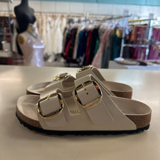 Birkenstock Cream Leather Arizona Big Buckle Sandals 38