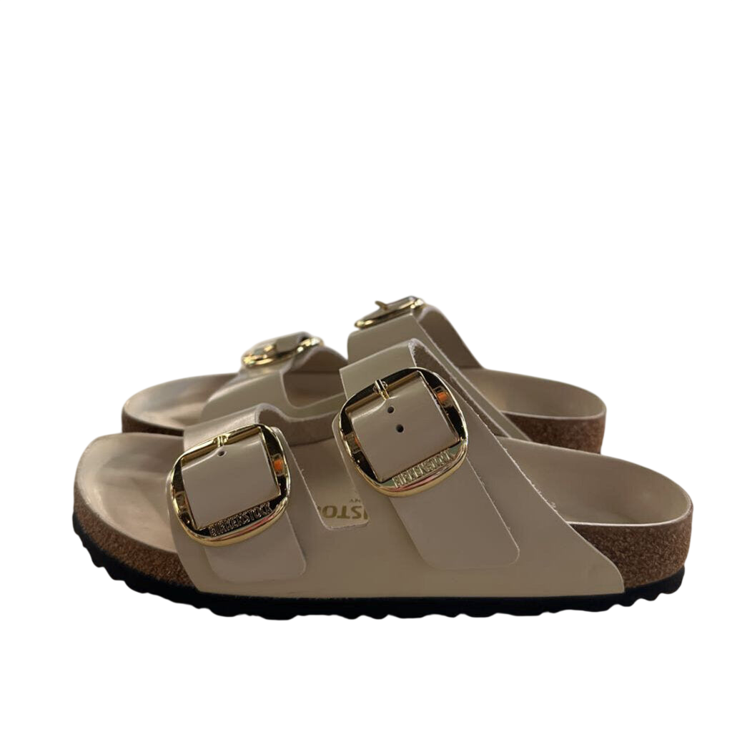 Birkenstock Cream Leather Arizona Big Buckle Sandals 38
