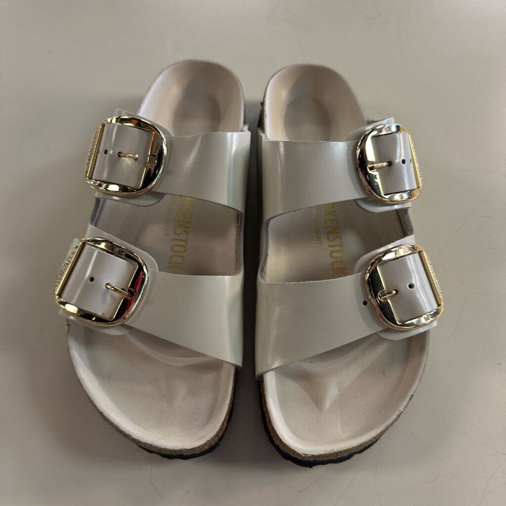 Birkenstock Cream Leather Arizona Big Buckle Sandals 38