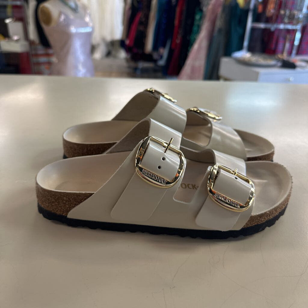 Birkenstock Cream Leather Arizona Big Buckle Sandals 38