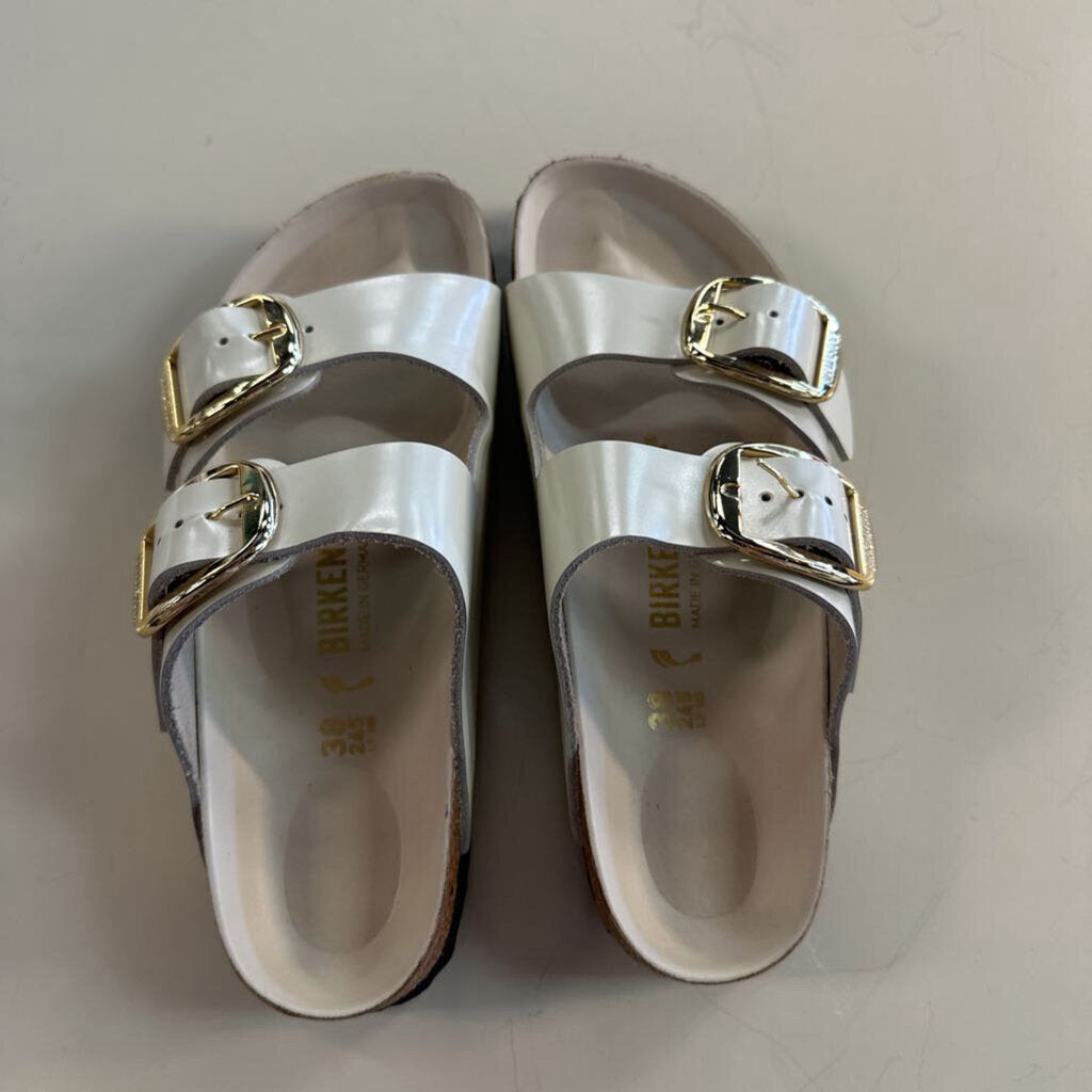Birkenstock Cream Leather Arizona Big Buckle Sandals 38