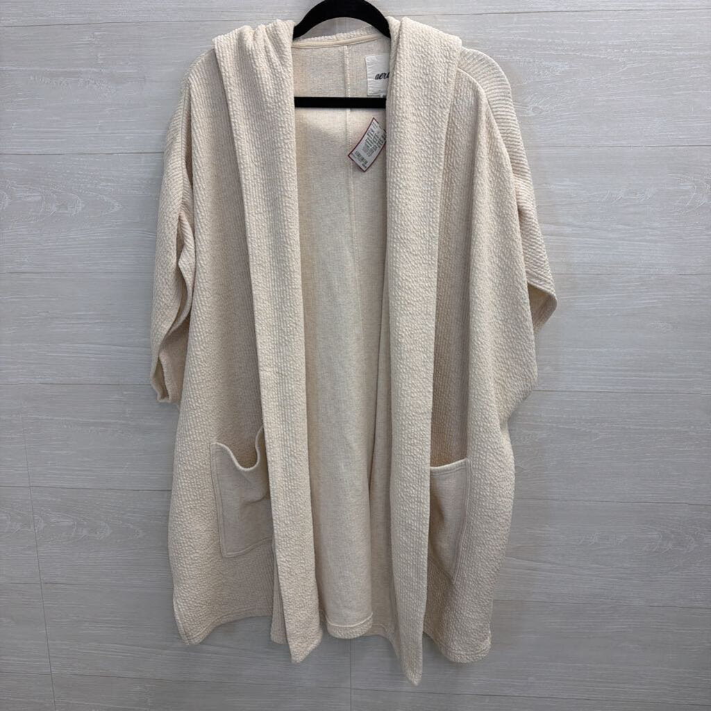 Aerie Cream Boxy Short Sleeve Open Front Hooded Long Sweater XS/S