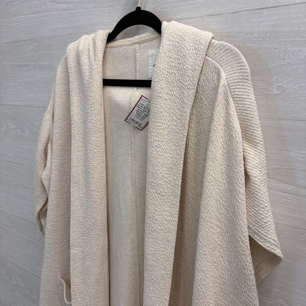 Aerie Cream Boxy Short Sleeve Open Front Hooded Long Sweater XS/S