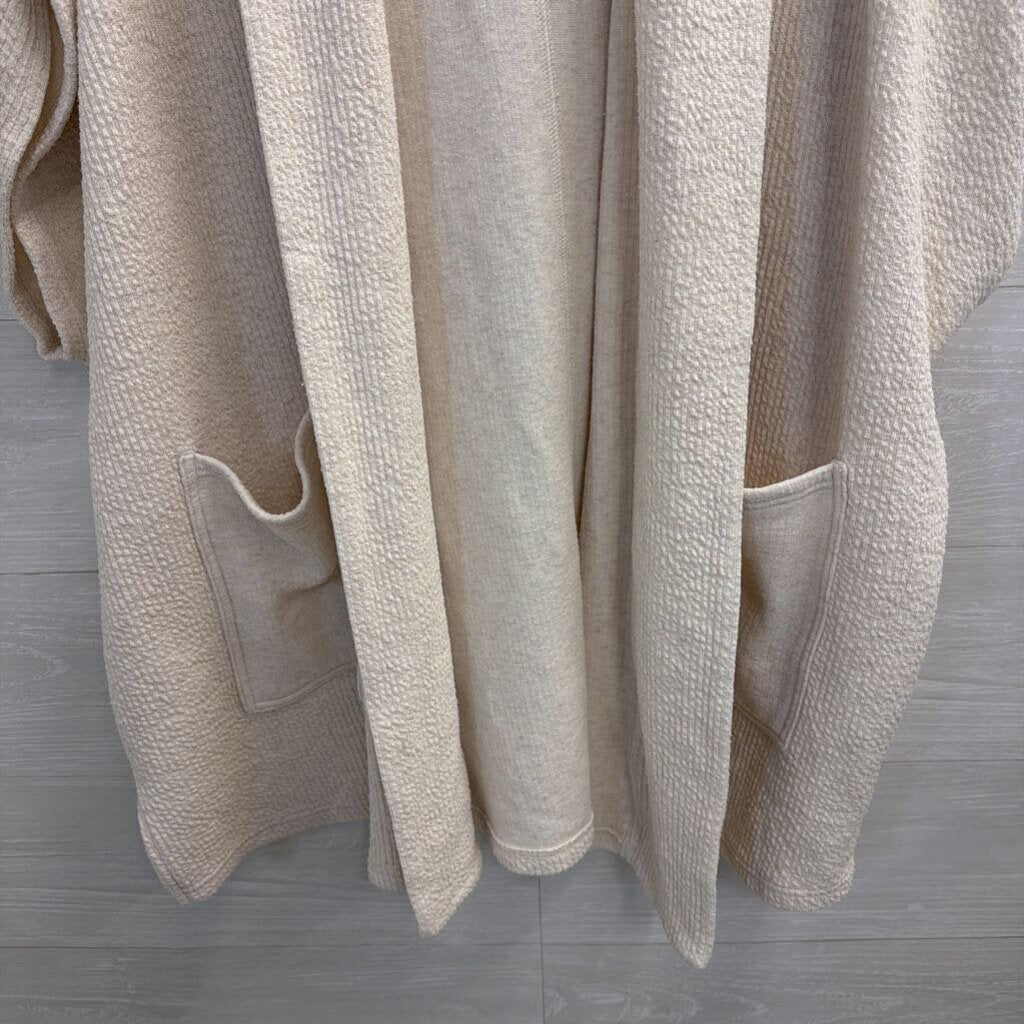 Aerie Cream Boxy Short Sleeve Open Front Hooded Long Sweater XS/S