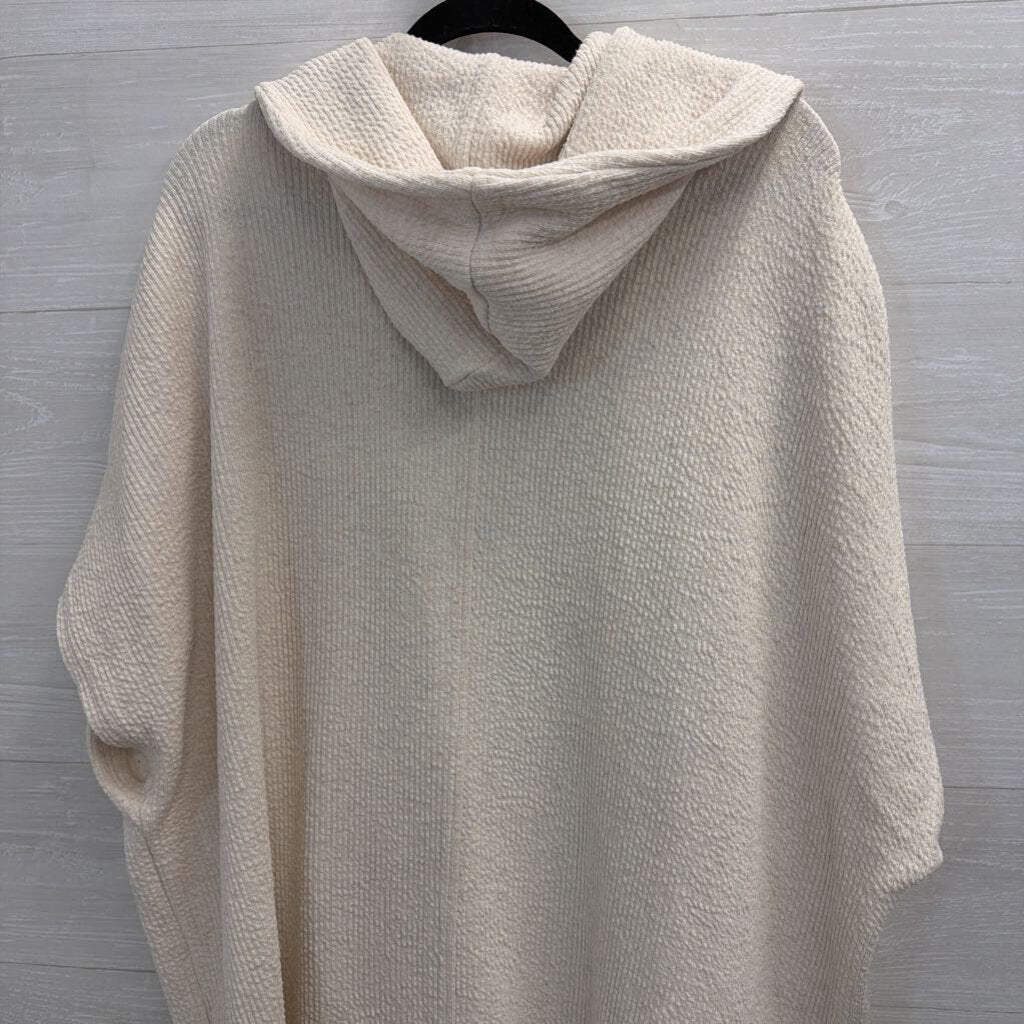 Aerie Cream Boxy Short Sleeve Open Front Hooded Long Sweater XS/S