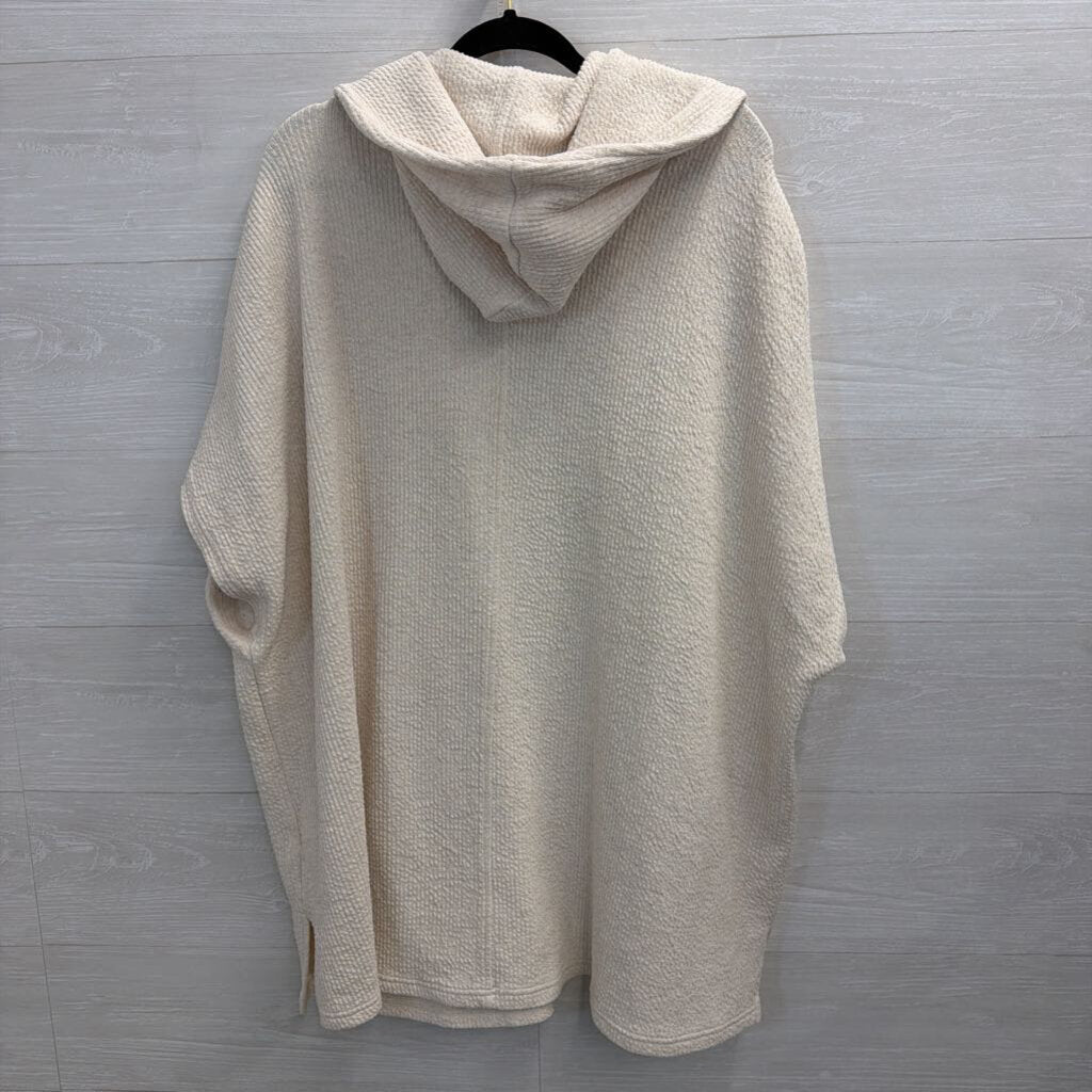Aerie Cream Boxy Short Sleeve Open Front Hooded Long Sweater XS/S