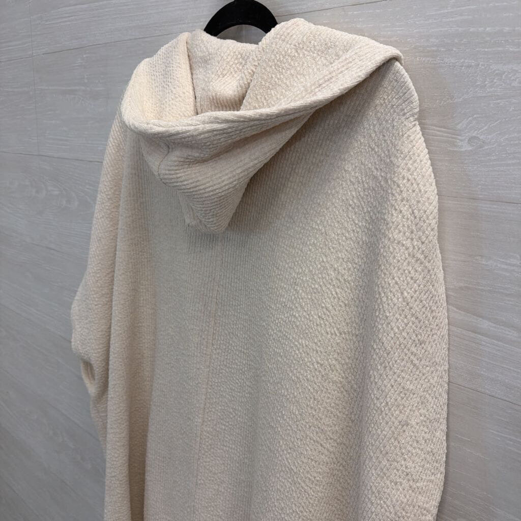 Aerie Cream Boxy Short Sleeve Open Front Hooded Long Sweater XS/S