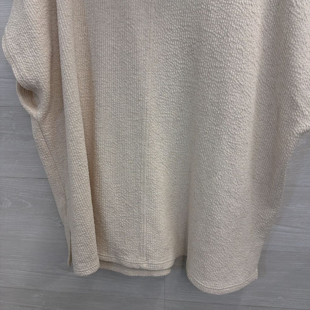 Aerie Cream Boxy Short Sleeve Open Front Hooded Long Sweater XS/S