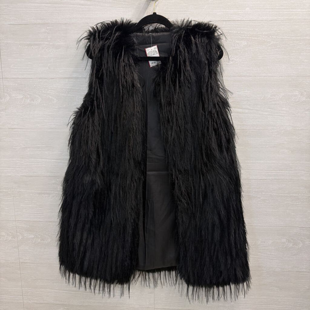 Black Soft Shaggy Faux Fur Vest Top One Size