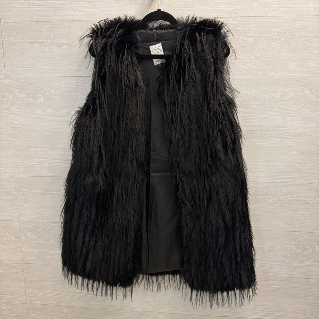 Black Soft Shaggy Faux Fur Vest Top One Size
