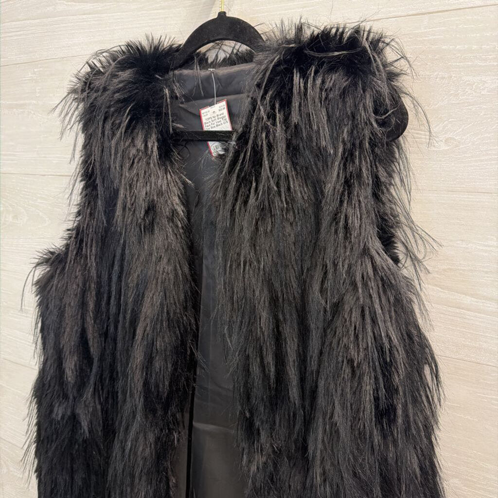 Black Soft Shaggy Faux Fur Vest Top One Size