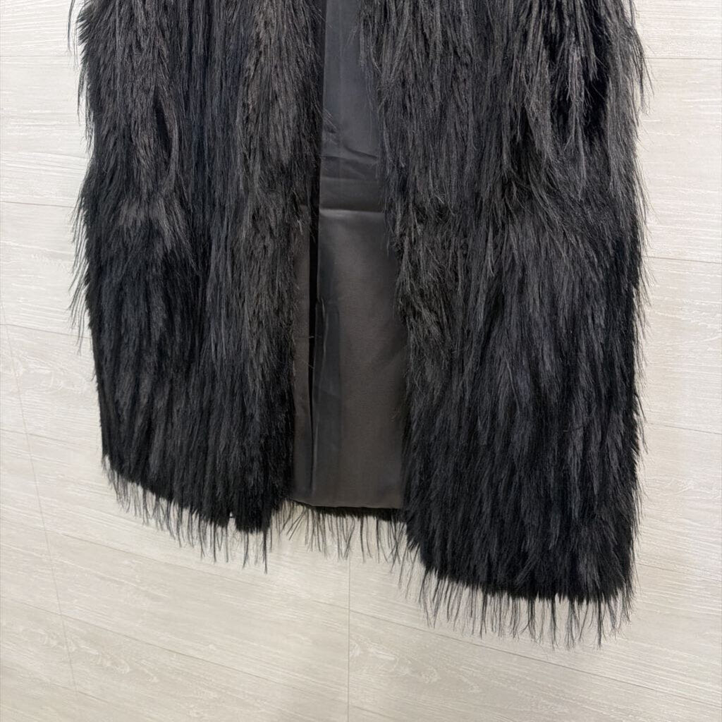 Black Soft Shaggy Faux Fur Vest Top One Size