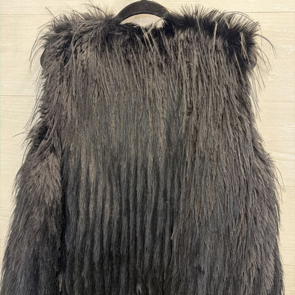 Black Soft Shaggy Faux Fur Vest Top One Size