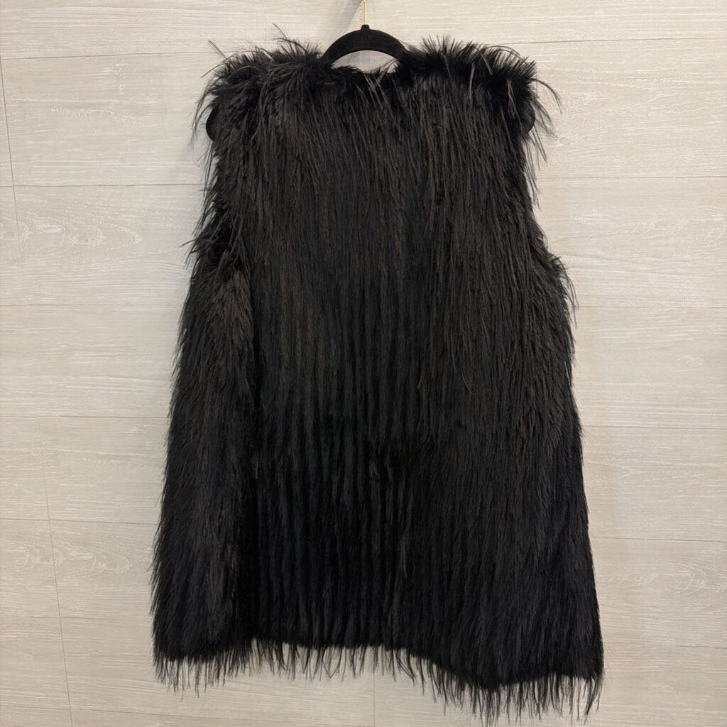 Black Soft Shaggy Faux Fur Vest Top One Size