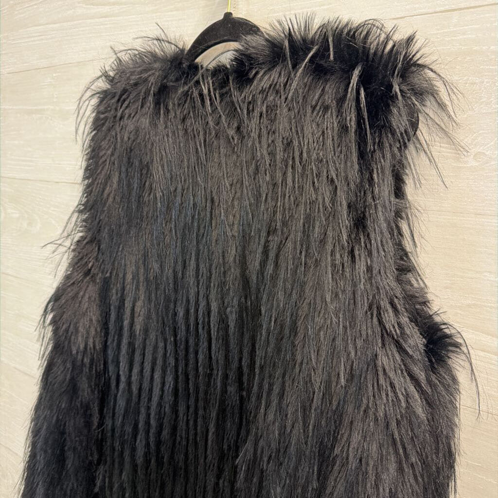 Black Soft Shaggy Faux Fur Vest Top One Size