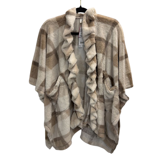 Cream/ Brown Soft Plaid Open Front Sweater Top One Size