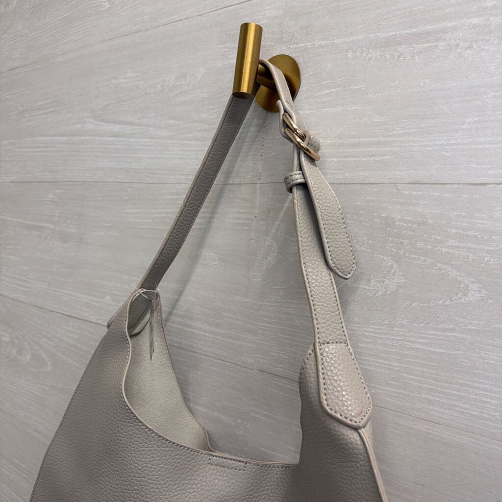 Grey Pebbled Leather Slouchy Shoulder Purse