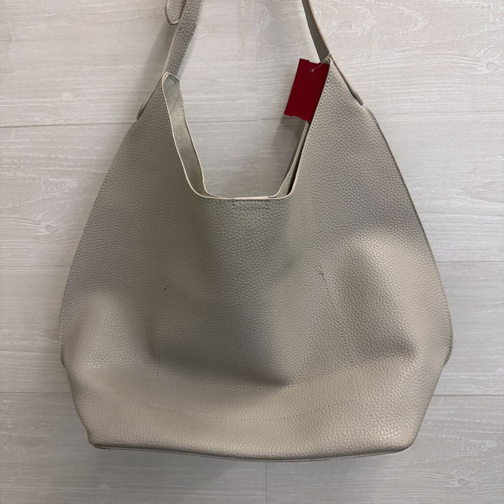 Grey Pebbled Leather Slouchy Shoulder Purse