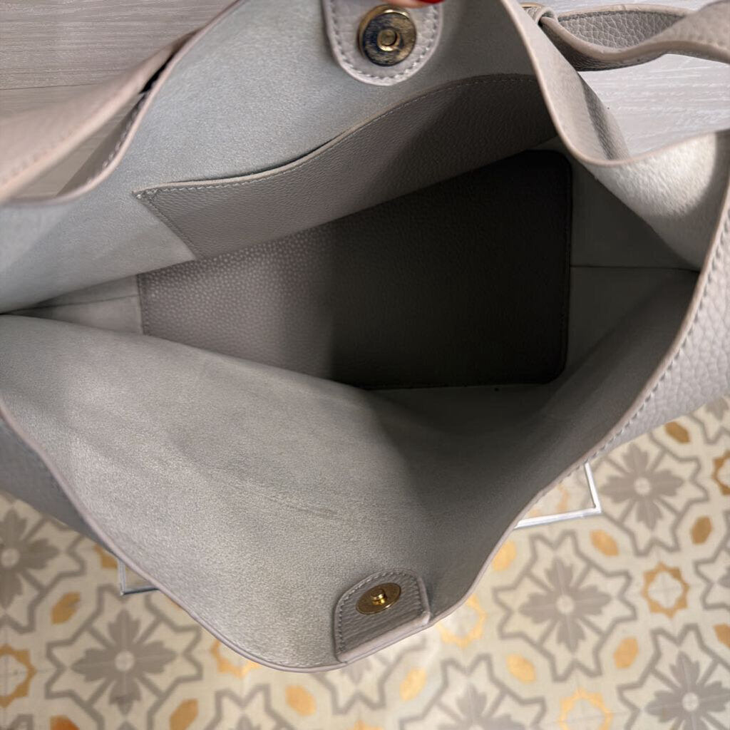 Grey Pebbled Leather Slouchy Shoulder Purse