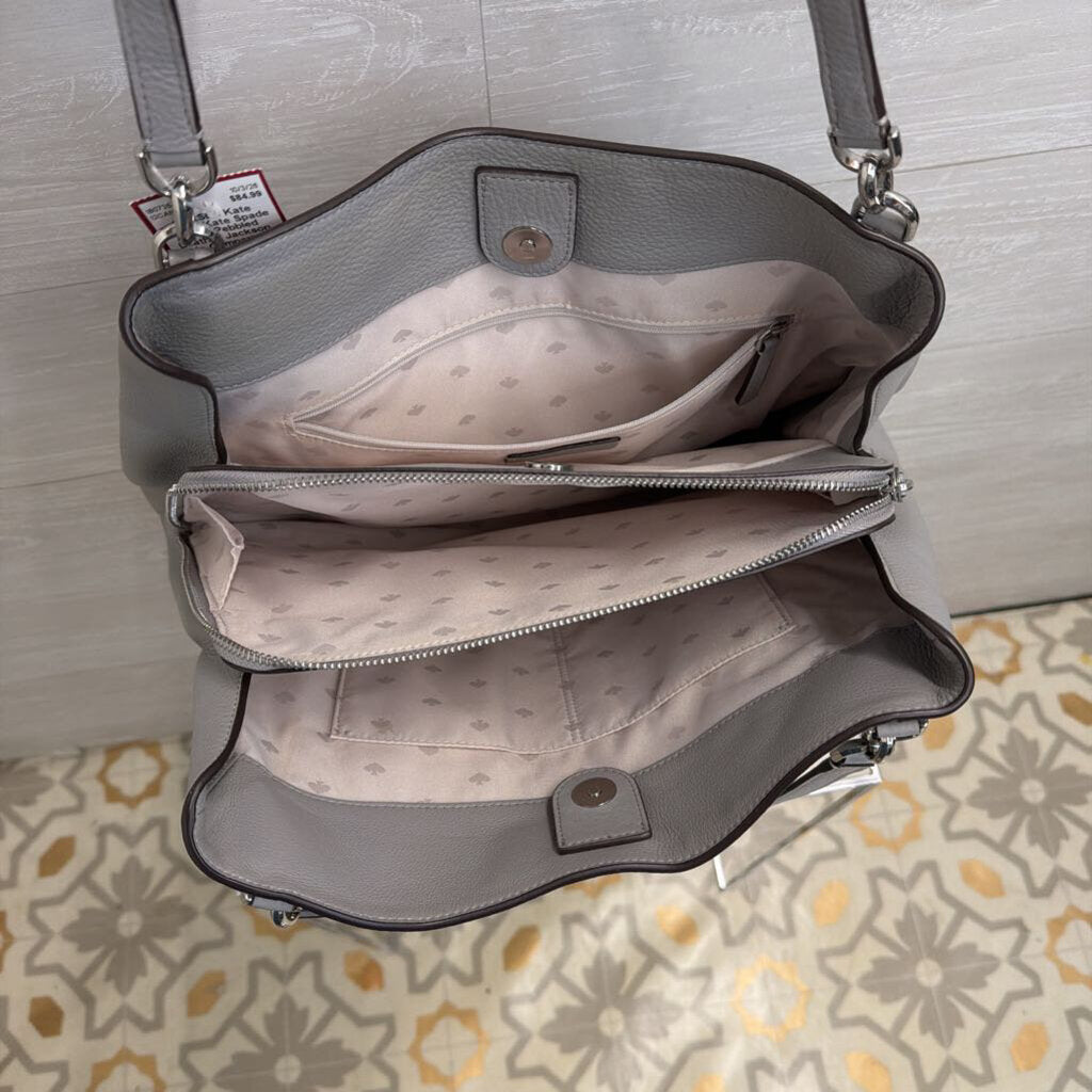 Kate Spade Grey Pebbled Leather Jackson Triple Compartment Shoulder Purse