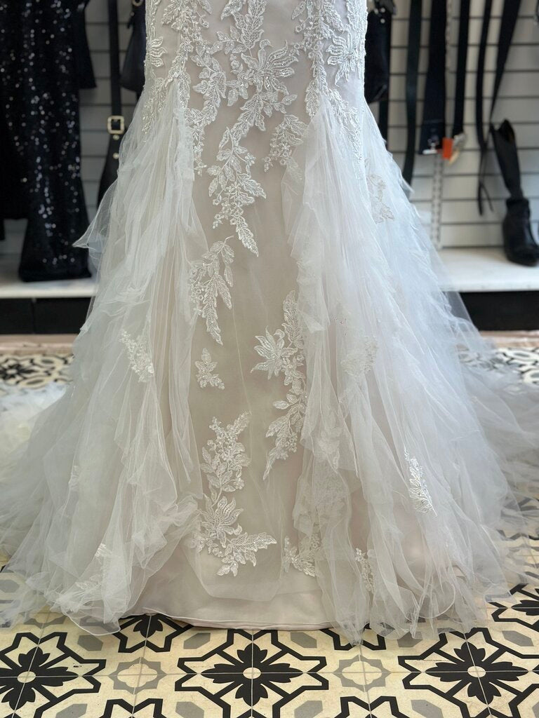 Lillian West Ivory/ Champagne Beaded Lace Bridal Gown 14