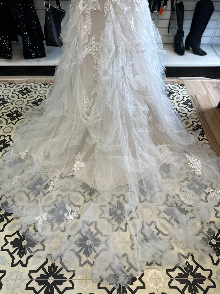 Lillian West Ivory/ Champagne Beaded Lace Bridal Gown 14