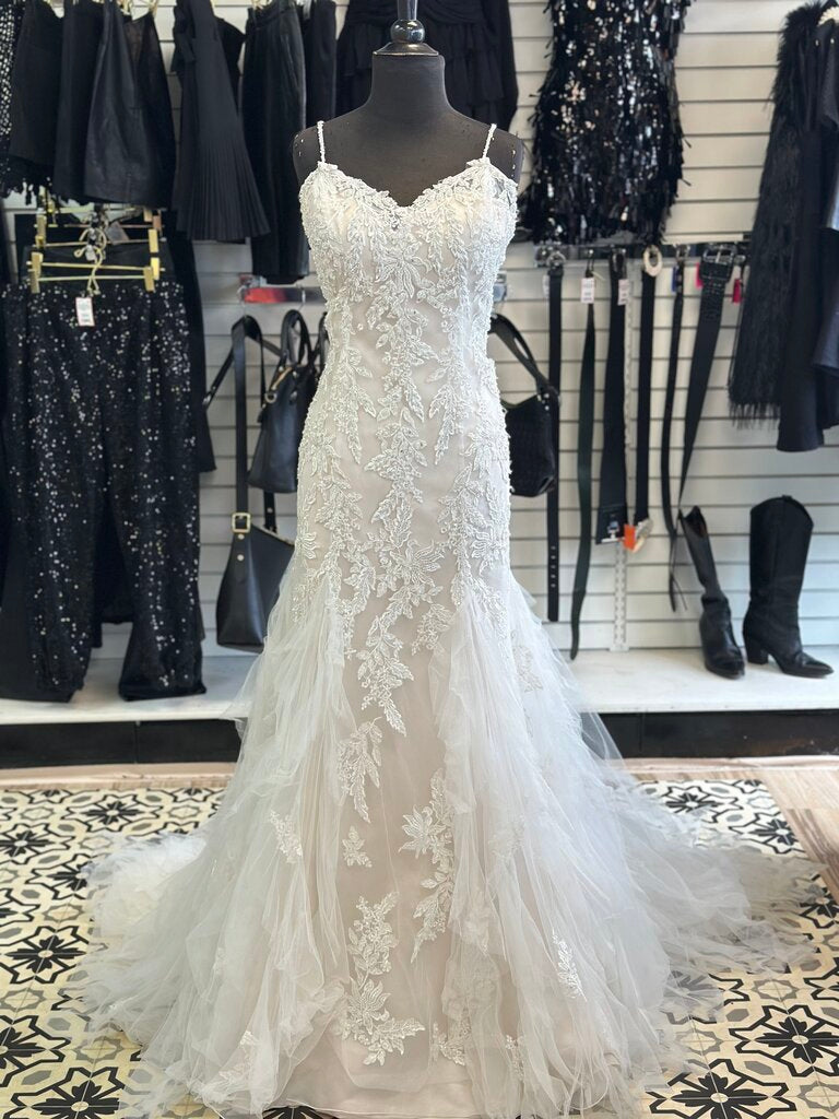 Lillian West Ivory/ Champagne Beaded Lace Bridal Gown 14