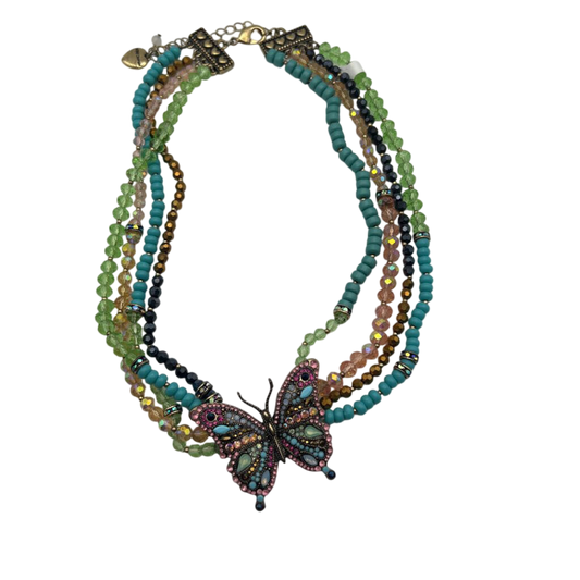 Betsey Johnson Layered Faux Stone Butterfly Necklace