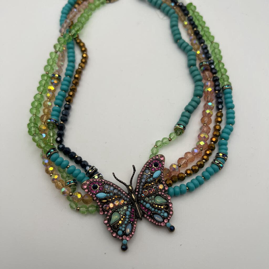 Betsey Johnson Layered Faux Stone Butterfly Necklace