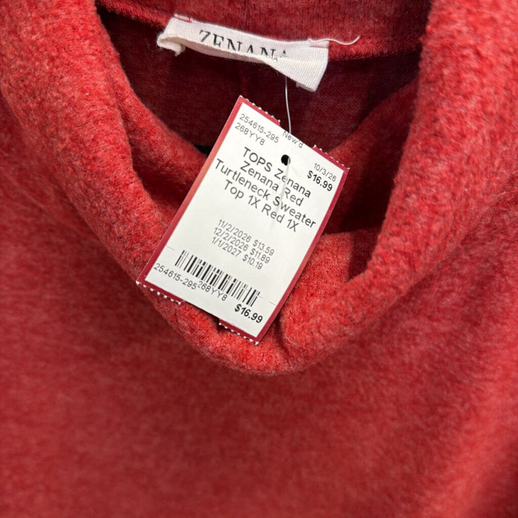 Zenana Red Turtleneck Sweater Top 1X