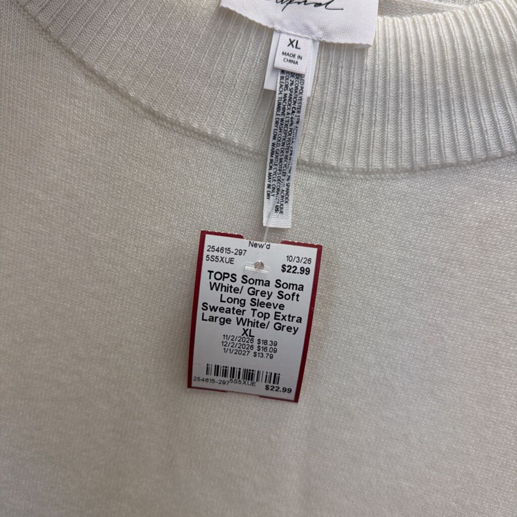 Soma White/ Grey Soft Long Sleeve Sweater Top Extra Large