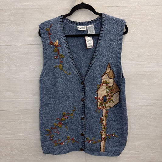 Vintage Capacity Blue Knit Birdhouse Sweater Vest 1X