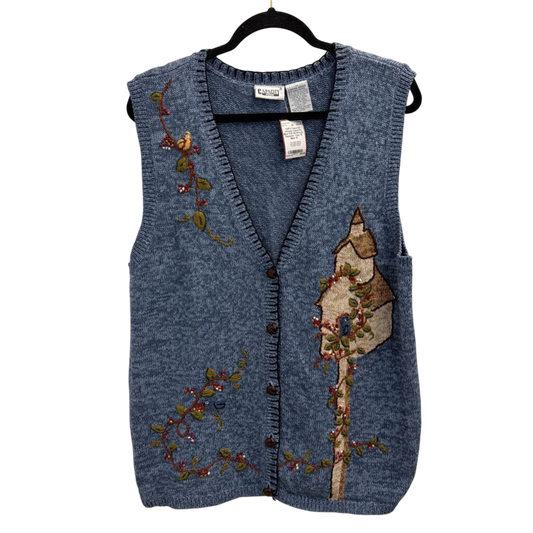 Vintage Capacity Blue Knit Birdhouse Sweater Vest 1X