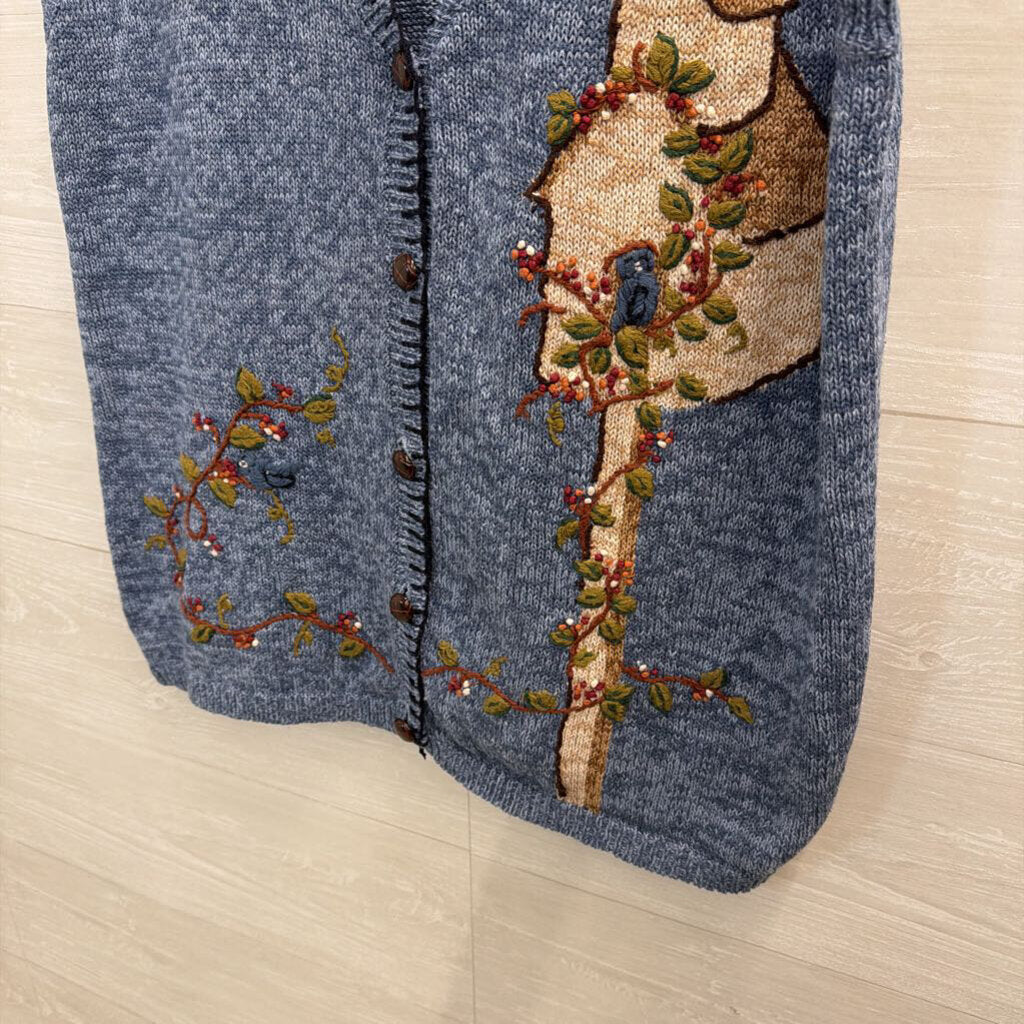Vintage Capacity Blue Knit Birdhouse Sweater Vest 1X