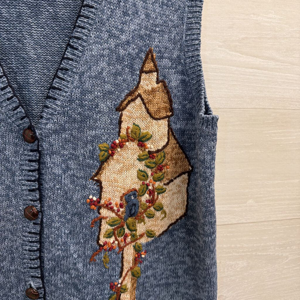 Vintage Capacity Blue Knit Birdhouse Sweater Vest 1X