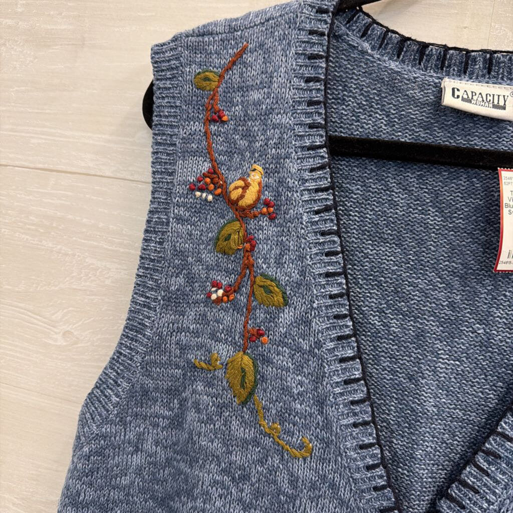 Vintage Capacity Blue Knit Birdhouse Sweater Vest 1X