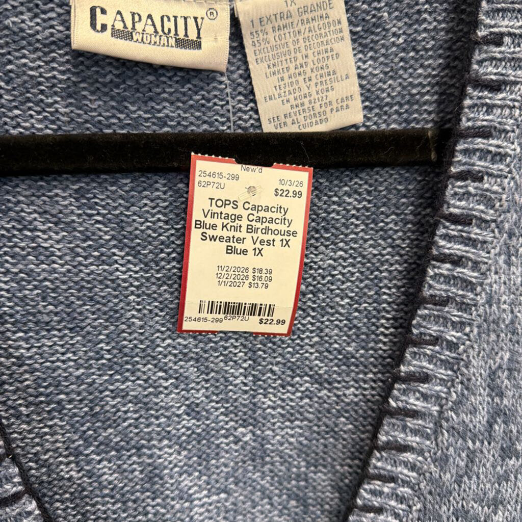 Vintage Capacity Blue Knit Birdhouse Sweater Vest 1X