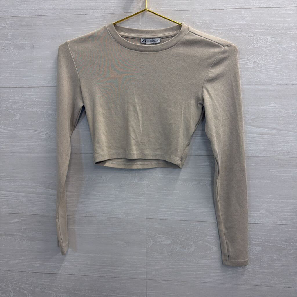Zara Brown Cropped Long Sleeve Top Small