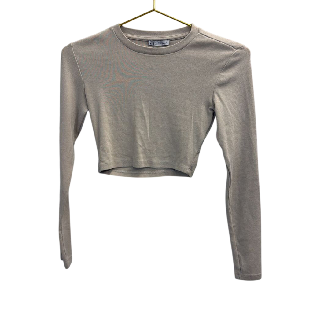 Zara Brown Cropped Long Sleeve Top Small
