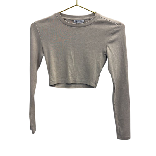 Zara Brown Cropped Long Sleeve Top Small