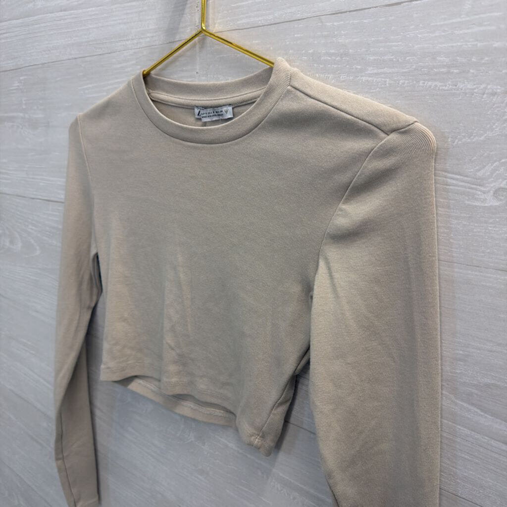 Zara Brown Cropped Long Sleeve Top Small