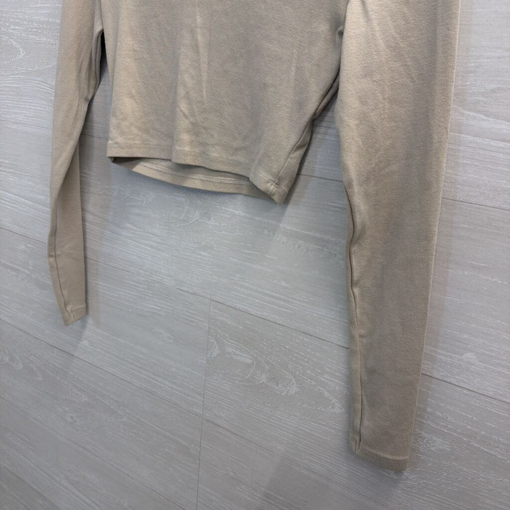 Zara Brown Cropped Long Sleeve Top Small