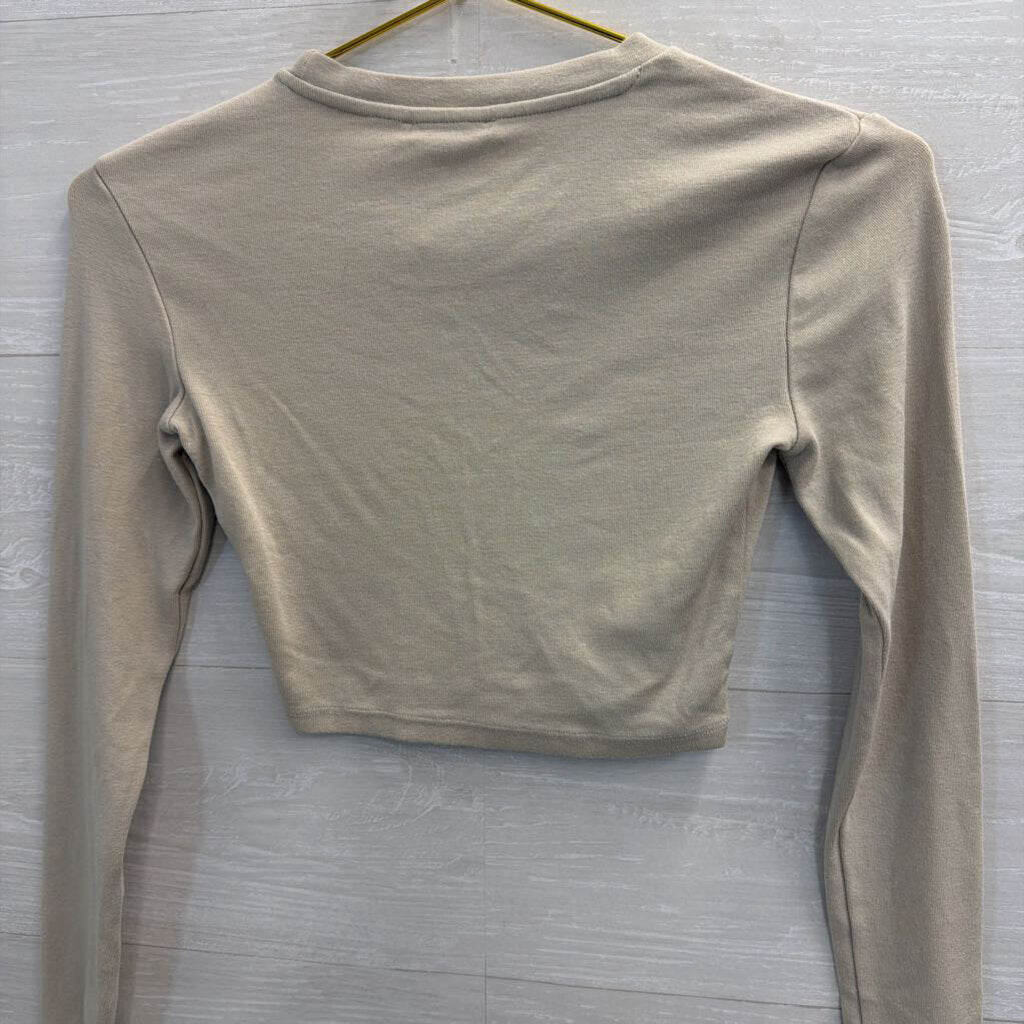Zara Brown Cropped Long Sleeve Top Small